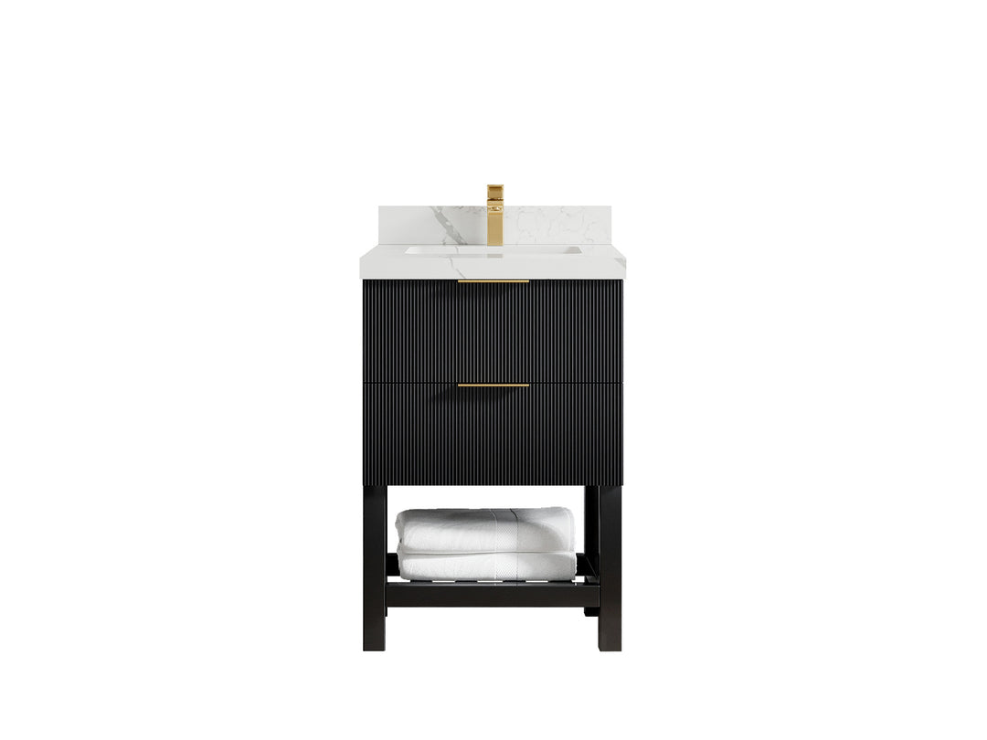 Catalina 24 in. W x 22 in. D Single Sink Bathroom Vanity in Black with 2 in Calacatta Laza Quartz Countertop