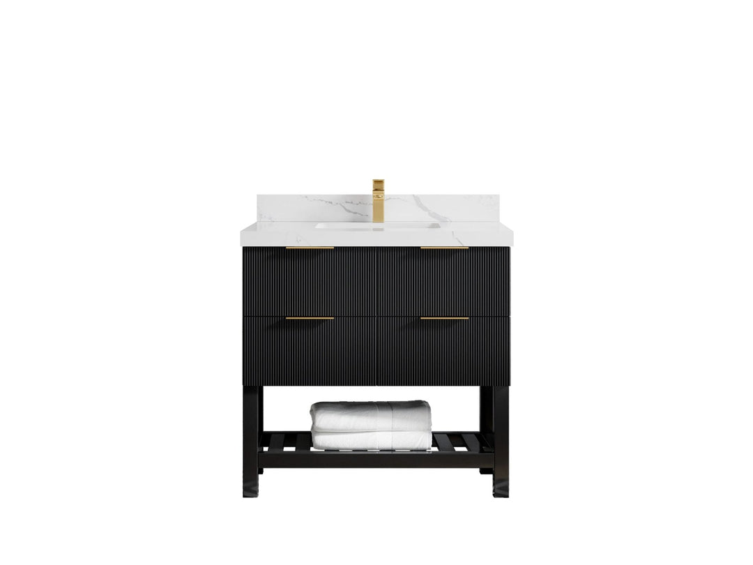 Catalina 36 in. W x 22 in. D Single Sink Bathroom Vanity in Black with 2 in Calacatta Laza Quartz Countertop