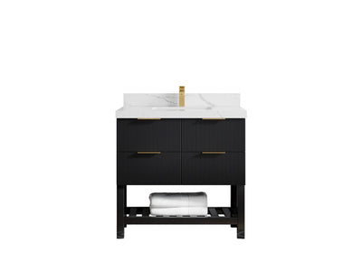 Catalina 36 in. W x 22 in. D Single Sink Bathroom Vanity in Black with 2 in White Quartz Countertop