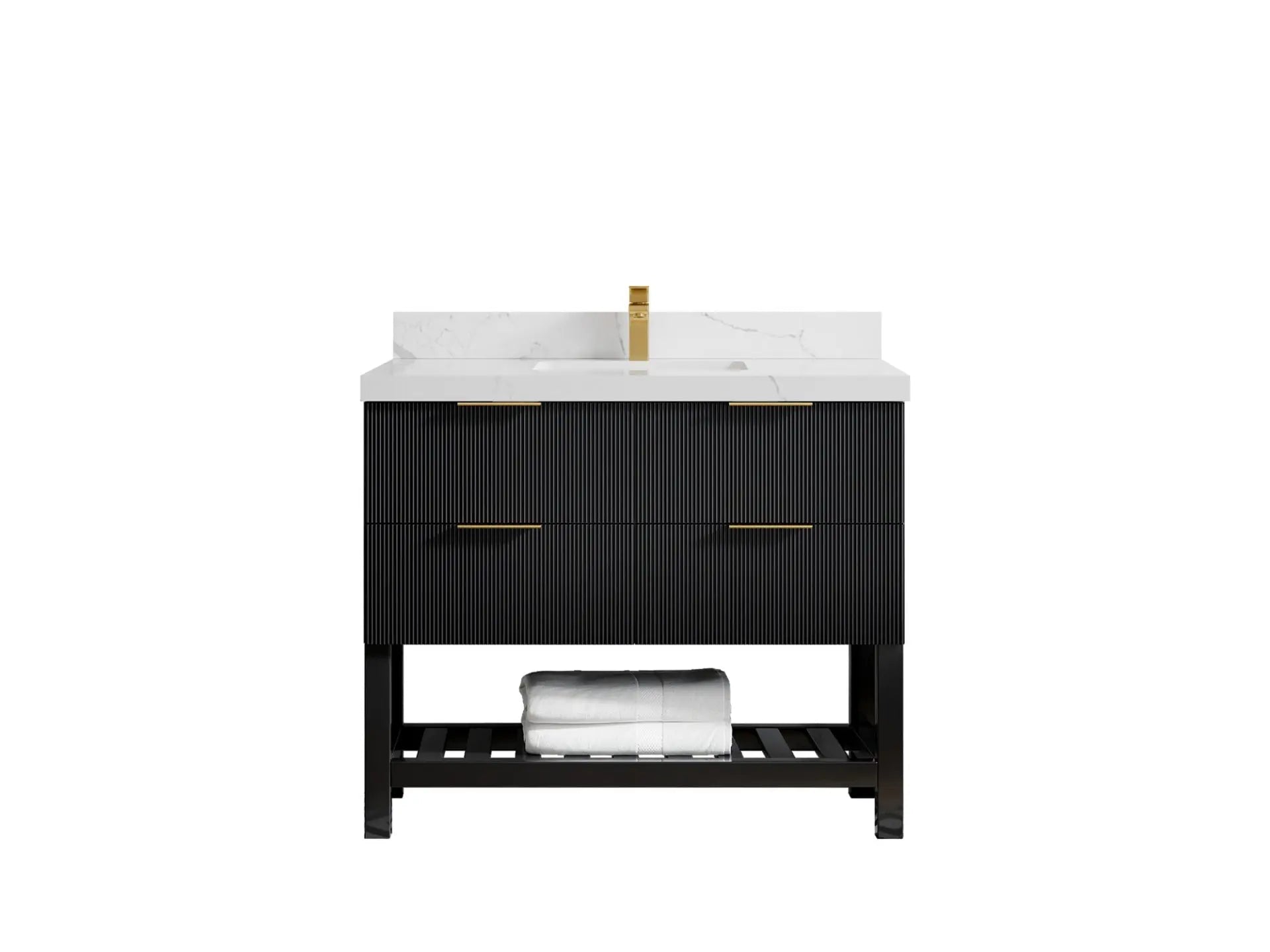 Catalina 42 in. W x 22 in. D Single Sink Bathroom Vanity in Black with 2 in Calacatta Laza Quartz Countertop