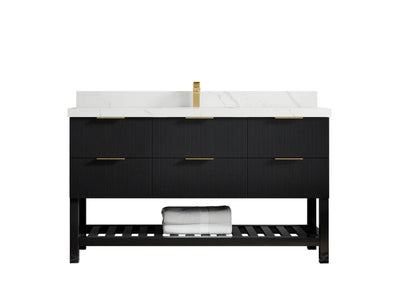 Catalina 60 in. W x 22 in. D Single Sink Bathroom Vanity in Black with 2 in Calacatta Laza Quartz Countertop