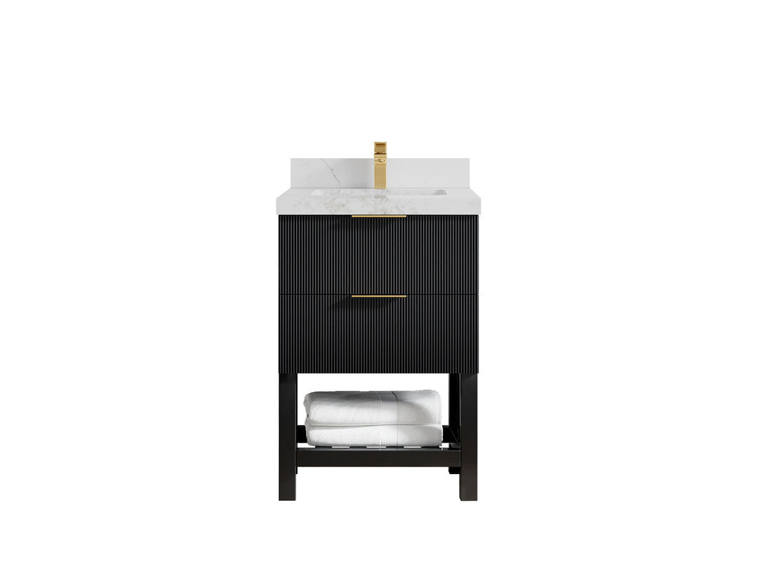 Catalina 24 in. W x 22 in. D Single Sink Bathroom Vanity in Black with 2 in Calacatta Nuvo Quartz Countertop
