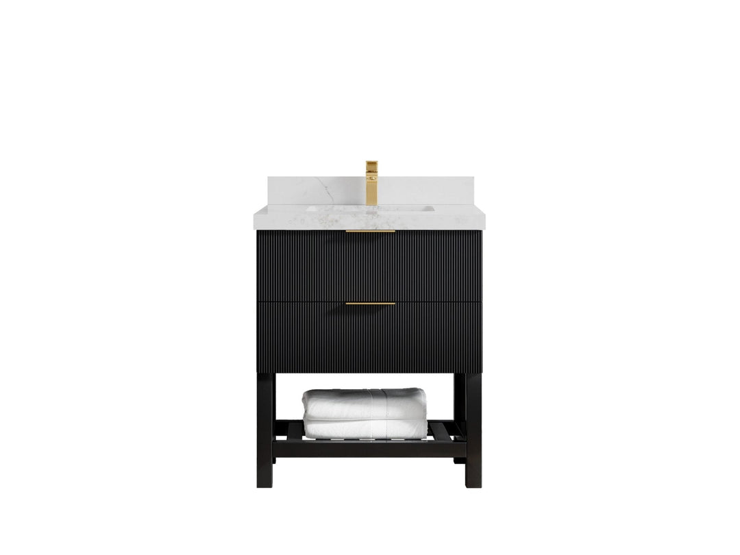 Catalina 30 in. W x 22 in. D Single Sink Bathroom Vanity in Black with 2 in Calacatta Nuvo Quartz Countertop 
