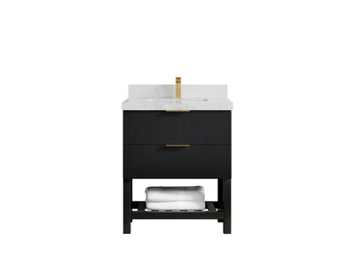 Catalina 30 in. W x 22 in. D Single Sink Bathroom Vanity in Black with 2 in Calacatta Nuvo Quartz Countertop
