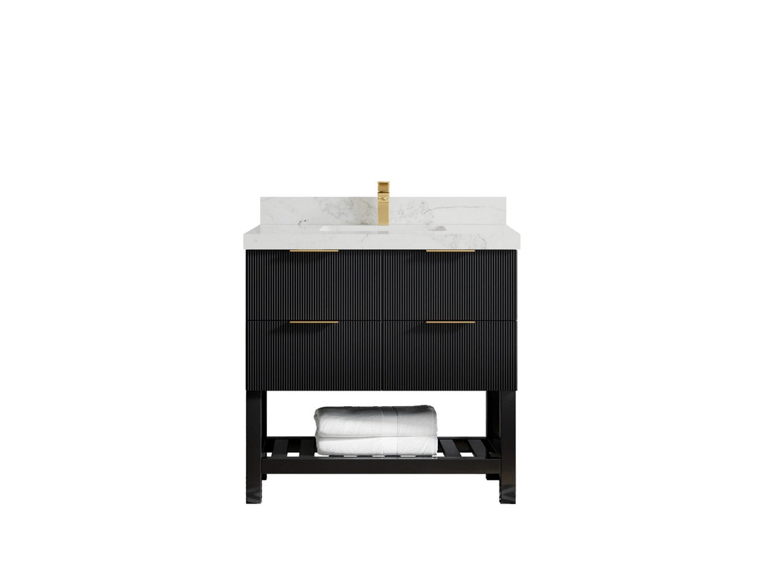 Catalina 36 in. W x 22 in. D Single Sink Bathroom Vanity in Black with 2 in Calacatta Nuvo Quartz Countertop