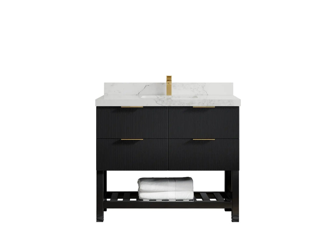 Catalina 42 in. W x 22 in. D Single Sink Bathroom Vanity in Black with 2 in Calacatta Nuvo Quartz Countertop