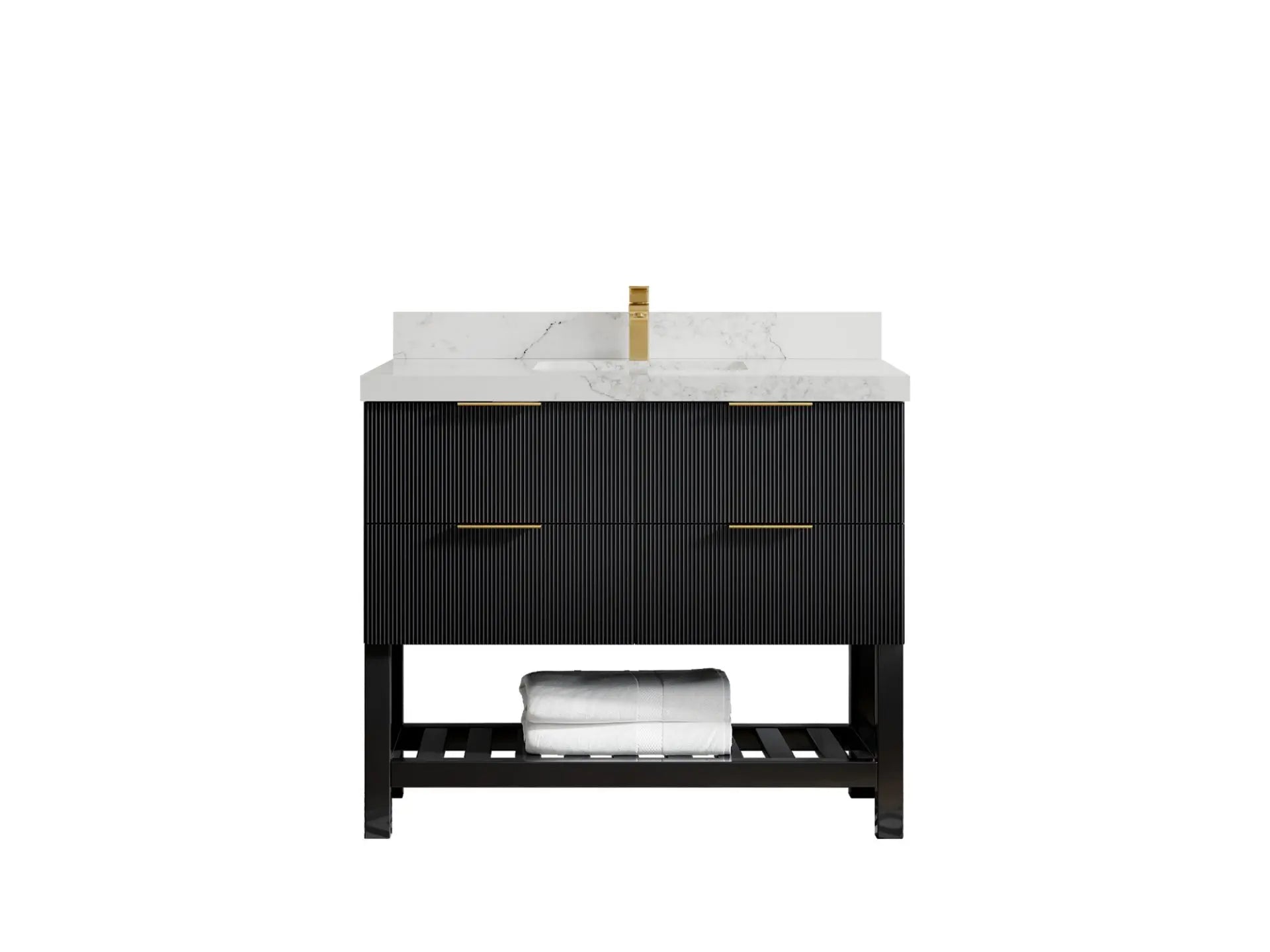 Catalina 42 in. W x 22 in. D Single Sink Bathroom Vanity in Black with 2 in Calacatta Nuvo Quartz Countertop