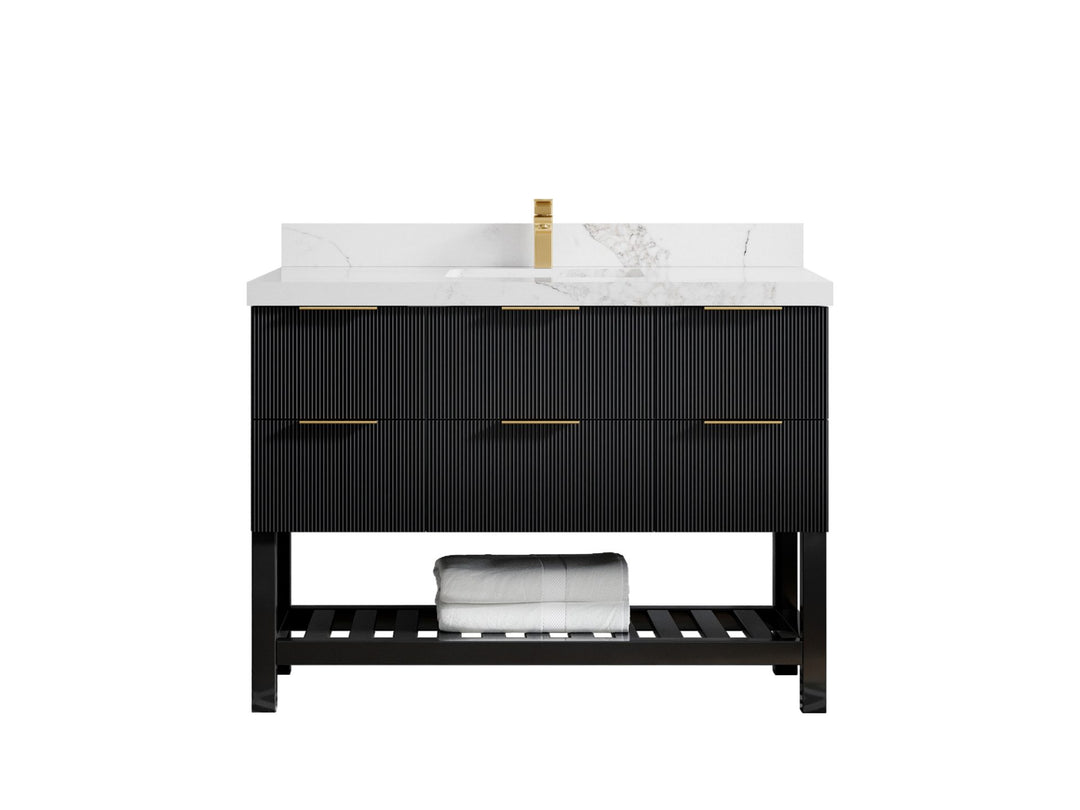 Catalina 48 in. W x 22 in. D Single Sink Bathroom Vanity in Black with 2 in Calacatta Nuvo Quartz Countertop