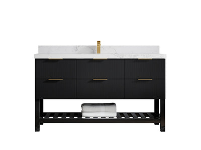 Catalina 60 in. W x 22 in. D Single Sink Bathroom Vanity in Black with 2 in Calacatta Nuvo Quartz Countertop