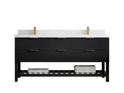 Catalina 72 in. W x 22 in. D Double Sink Bathroom Vanity in Black with 2 in Calacatta Nuvo Quartz Countertop