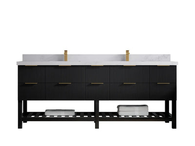 Catalina 84 in. W x 22 in. D Double Sink Bathroom Vanity in Black with 2 in Calacatta Nuvo Quartz Countertop
