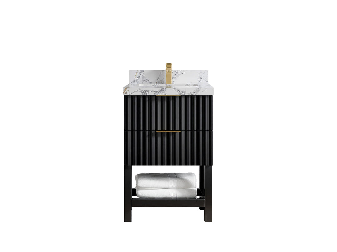 Catalina 24 in. W x 22 in. D Single Sink Bathroom Vanity in Black with 2 in Calacatta Poanazzo Quartz Countertop