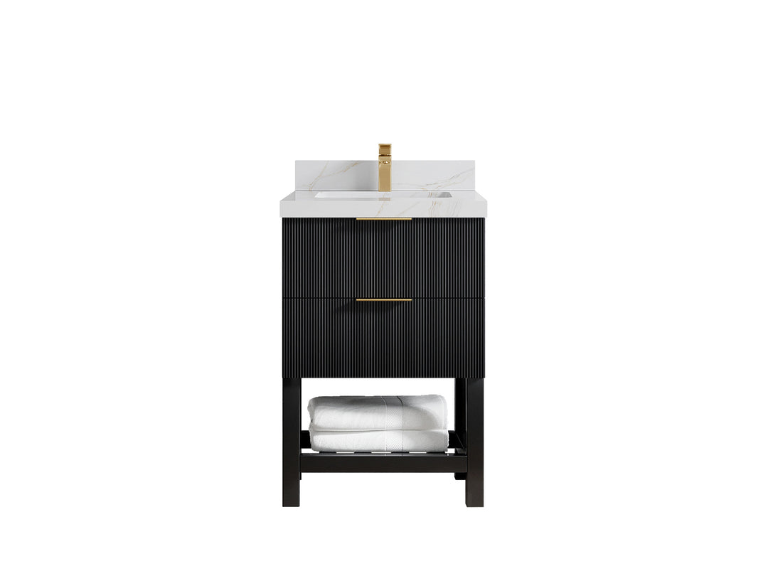 Catalina 24 in. W x 22 in. D Single Sink Bathroom Vanity in Black with 2 in Calacatta Sienna Quartz Countertop