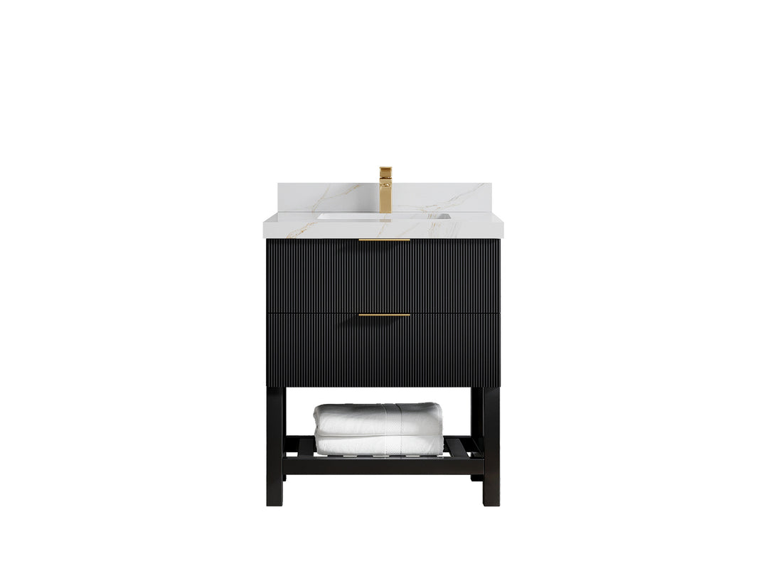 Catalina 30 in. W x 22 in. D Single Sink Bathroom Vanity in Black with 2 in Calacatta Sienna Quartz Countertop