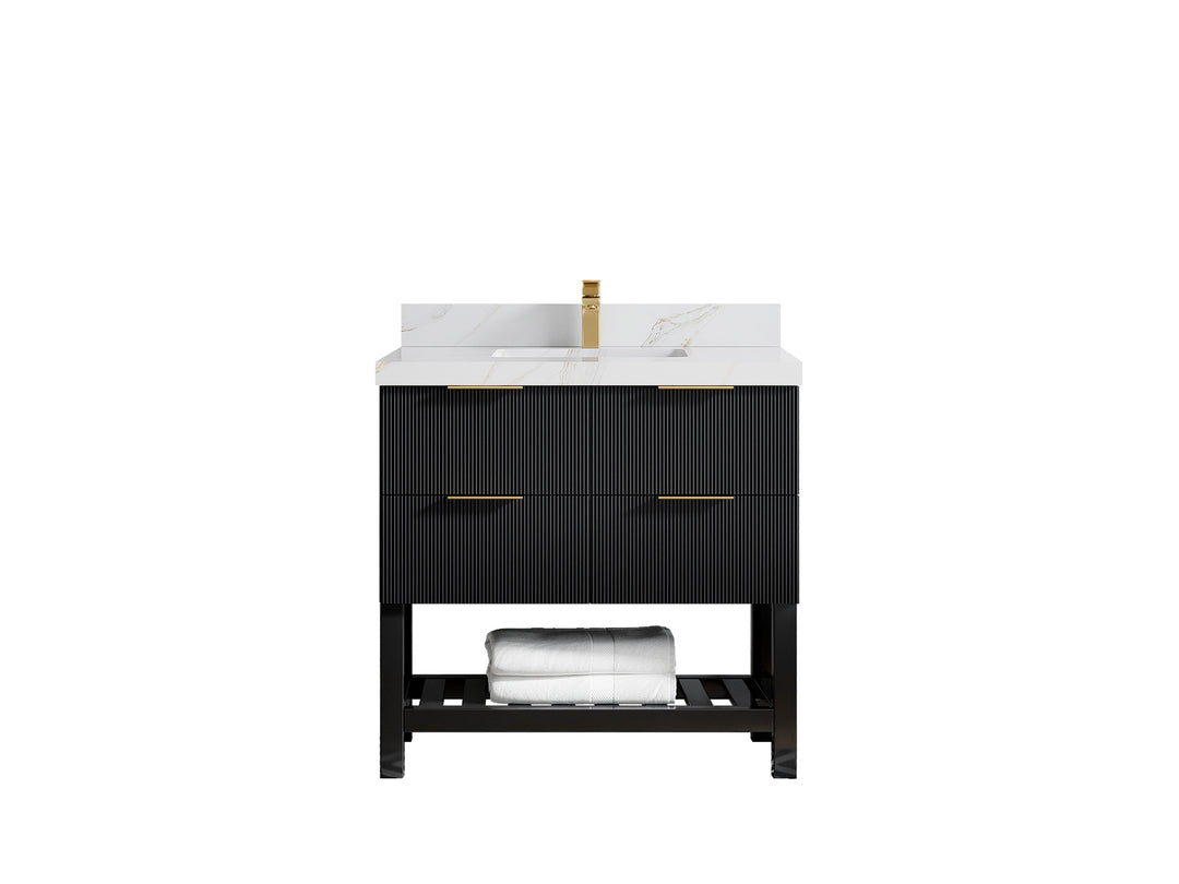 Catalina 36 in. W x 22 in. D Single Sink Bathroom Vanity in Black with 2 in Calacatta Sienna Quartz Countertop