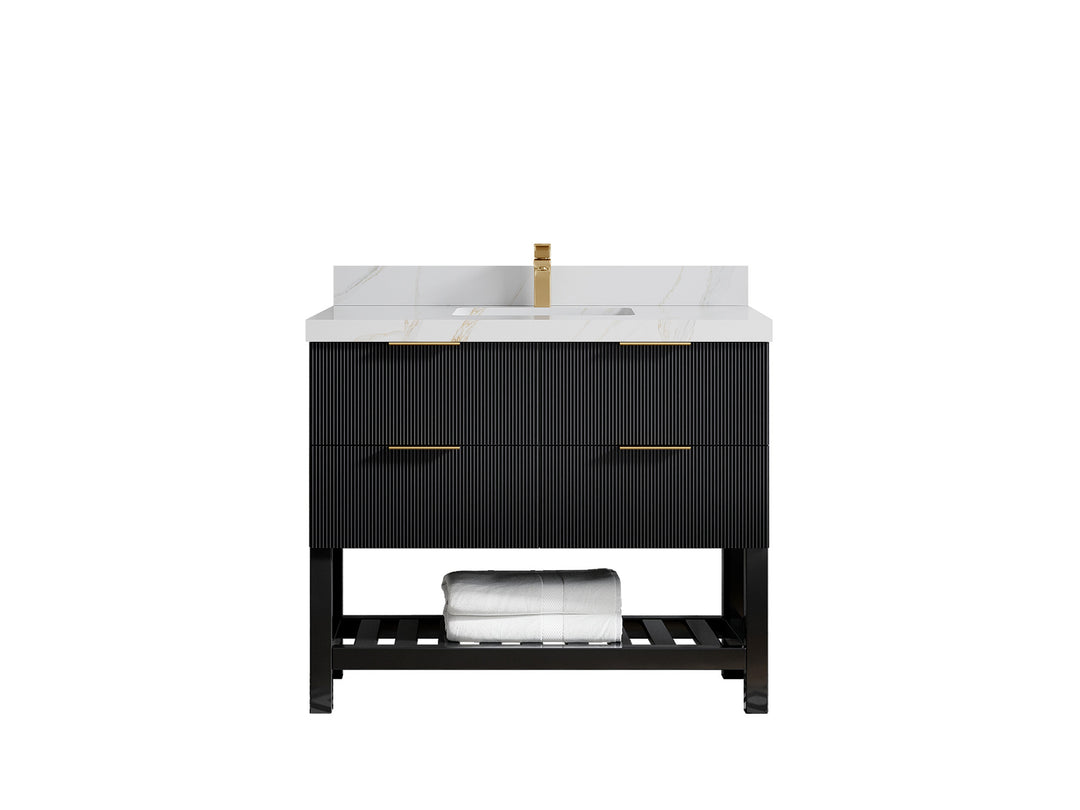 Catalina 42 in. W x 22 in. D Single Sink Bathroom Vanity in Black with 2 in Calacatta Sienna Quartz Countertop