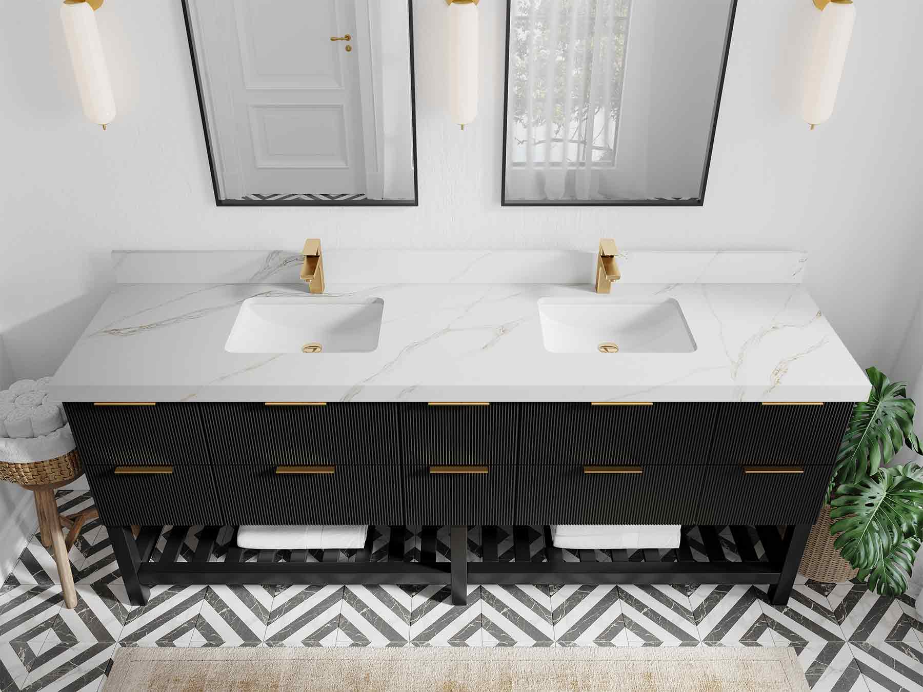 Catalina 84 in W x 22 in D Free Standing Reeded Double Sink Bathroom Vanity - Willow Bath and Vanity