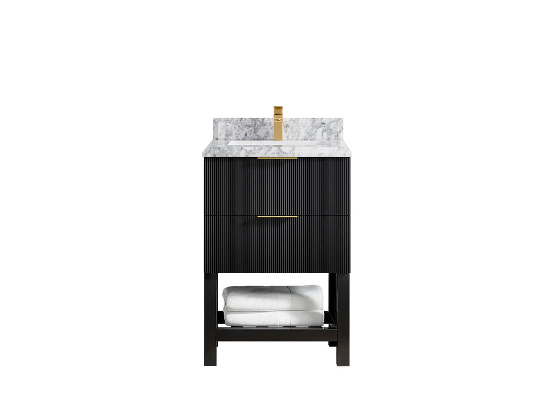 Catalina 24 in. W x 22 in. D Single Sink Bathroom Vanity in Black with 1.5 in Double Cove Edge Carrara Marble Countertop 