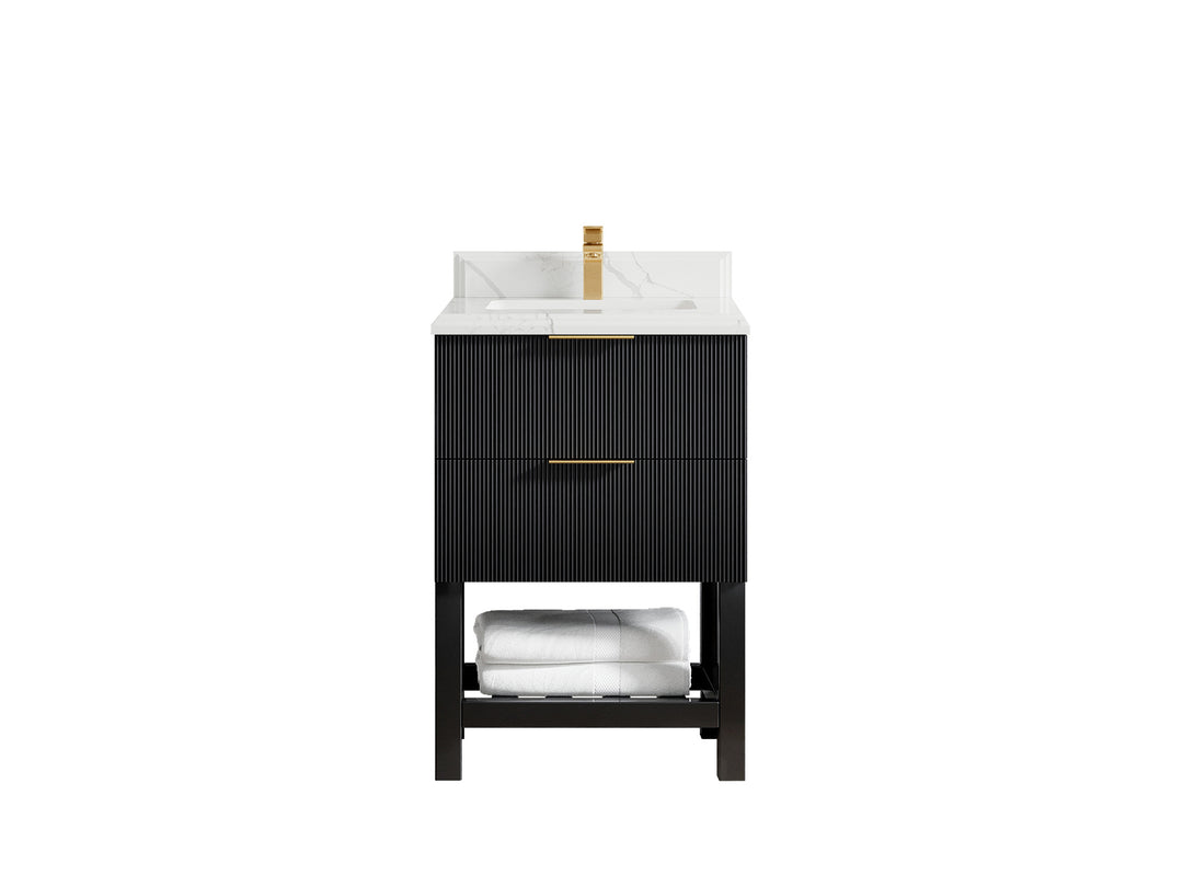 Catalina 24 in. W x 22 in. D Single Sink Bathroom Vanity in Black with 1.5 in Double Cove Edge Calacatta Laza Quartz Countertop