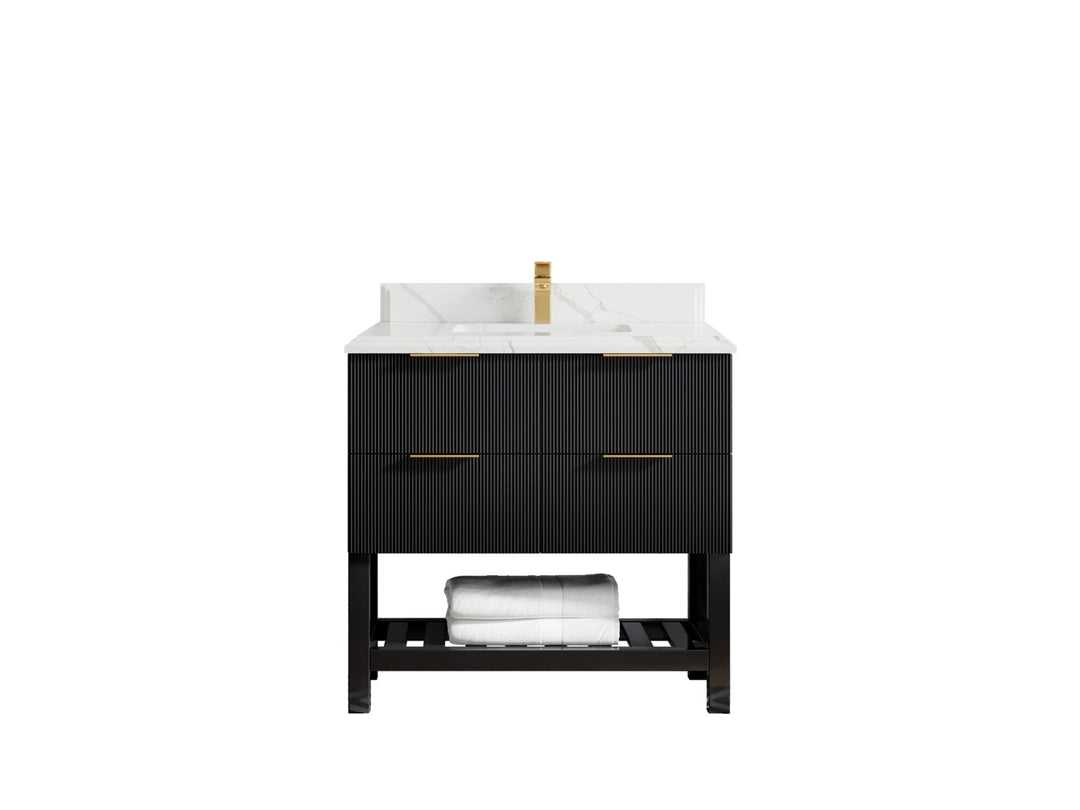 Catalina 36 in. W x 22 in. D Single Sink Bathroom Vanity in Black with 1.5 in Double Cove Edge Calacatta Laza Quartz Countertop
