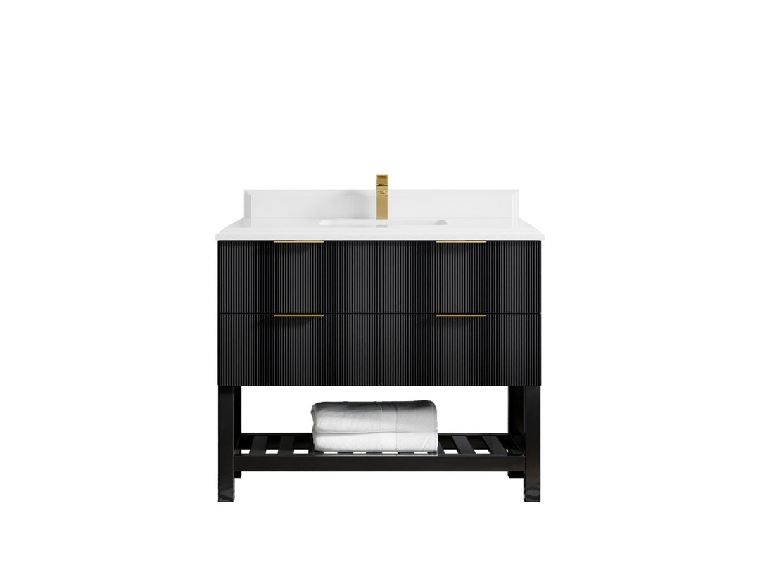 Catalina 42 in. W x 22 in. D Single Sink Bathroom Vanity in Black with 2 in Double Cove Edge White Quartz Countertop