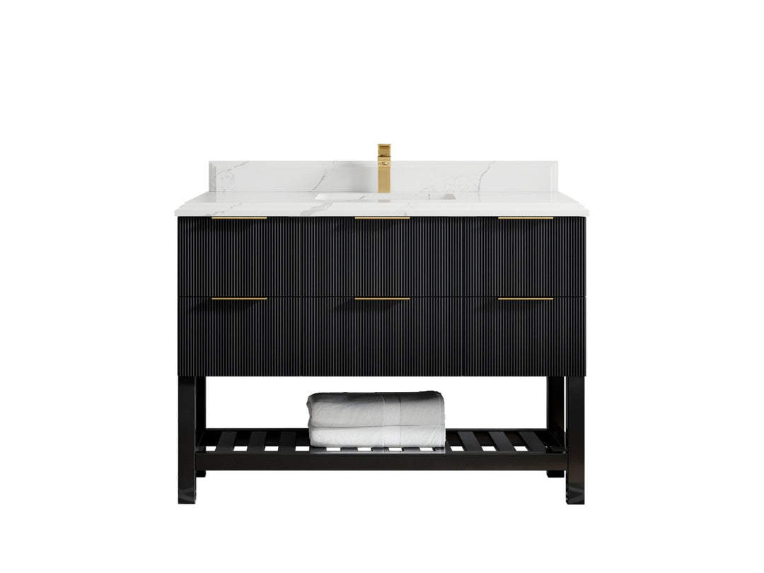 Catalina 48 in. W x 22 in. D Single Sink Bathroom Vanity in Black with 1.5 in Double Cove Calacatta Laza Quartz Countertop