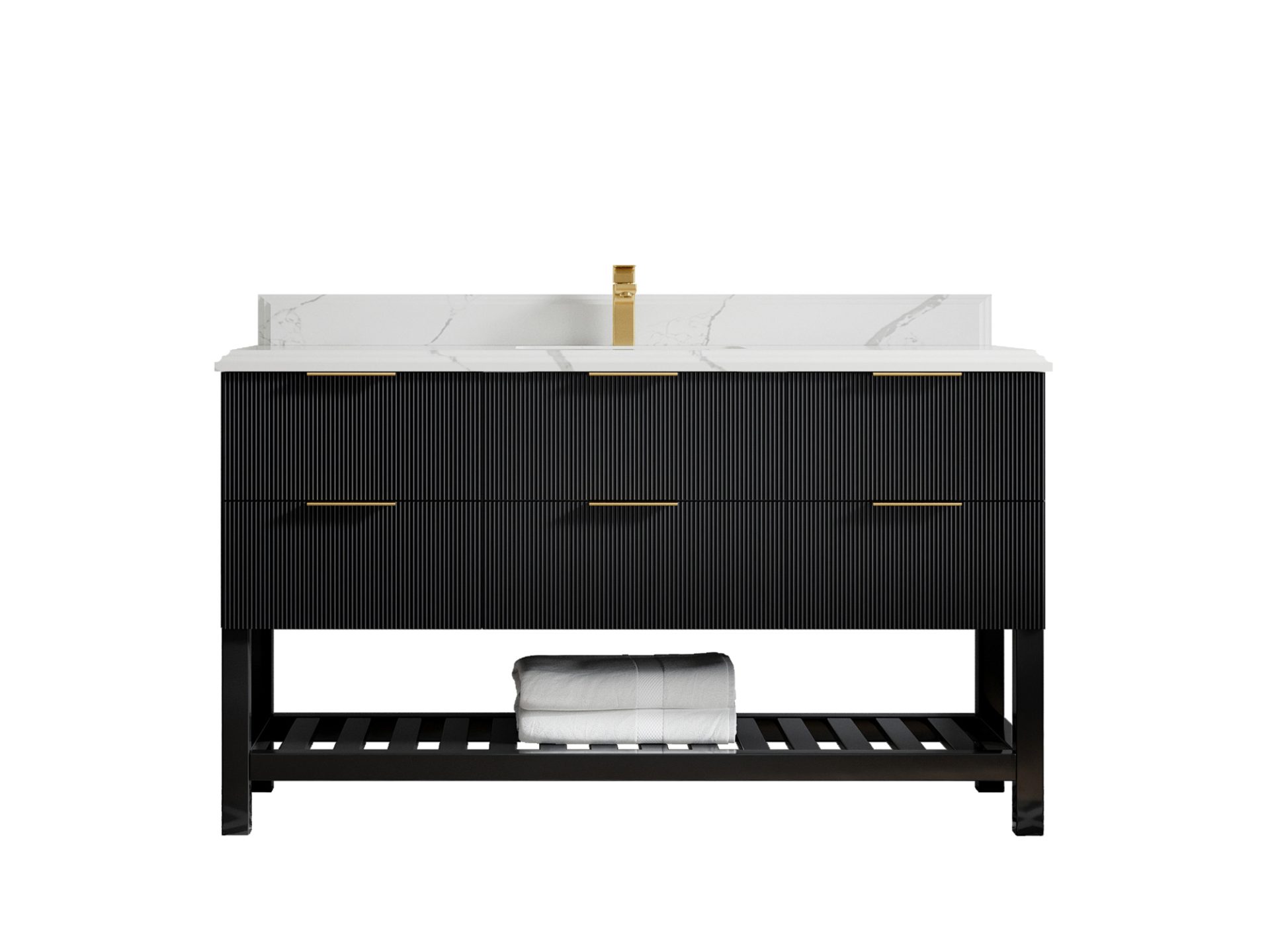 Catalina 60 in. W x 22 in. D Single Sink Bathroom Vanity in Black with 1.5 in Double Cove Edge Calacatta Laza Quartz Countertop