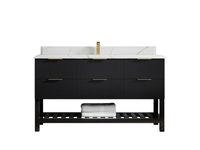 Catalina 60 in. W x 22 in. D Single Sink Bathroom Vanity in Black with 1.5 in Double Cove Edge Calacatta Laza Quartz Countertop