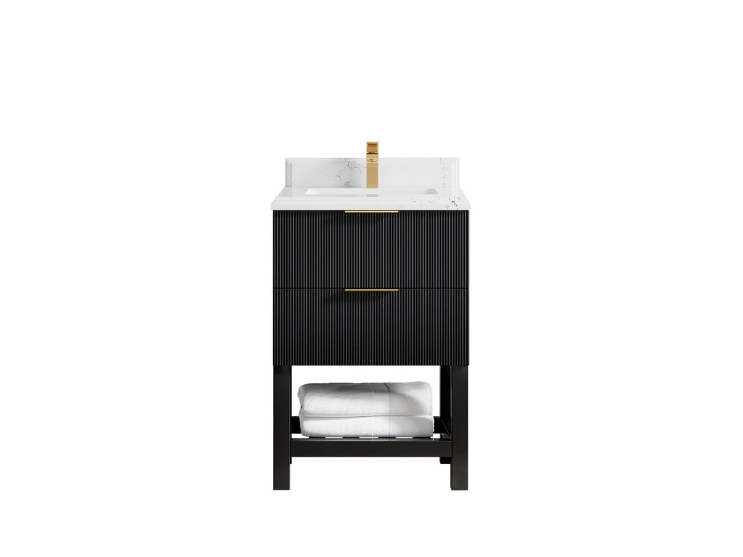 Catalina 24 in. W x 22 in. D Single Sink Bathroom Vanity in Black with 1.5 in Double Cove Edge Empira Quartz Countertop 