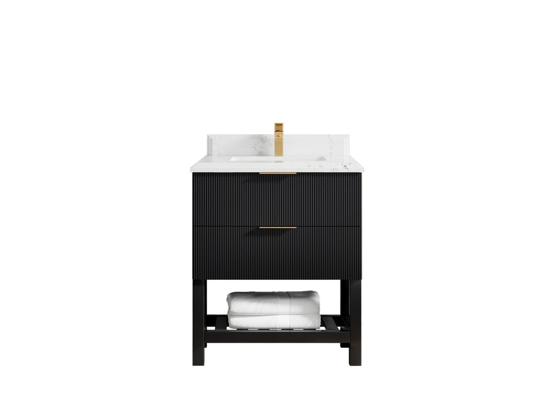 Catalina 30 in. W x 22 in. D Single Sink Bathroom Vanity in Black with 1.5 in Double Cove Edge Empira Quartz Countertop