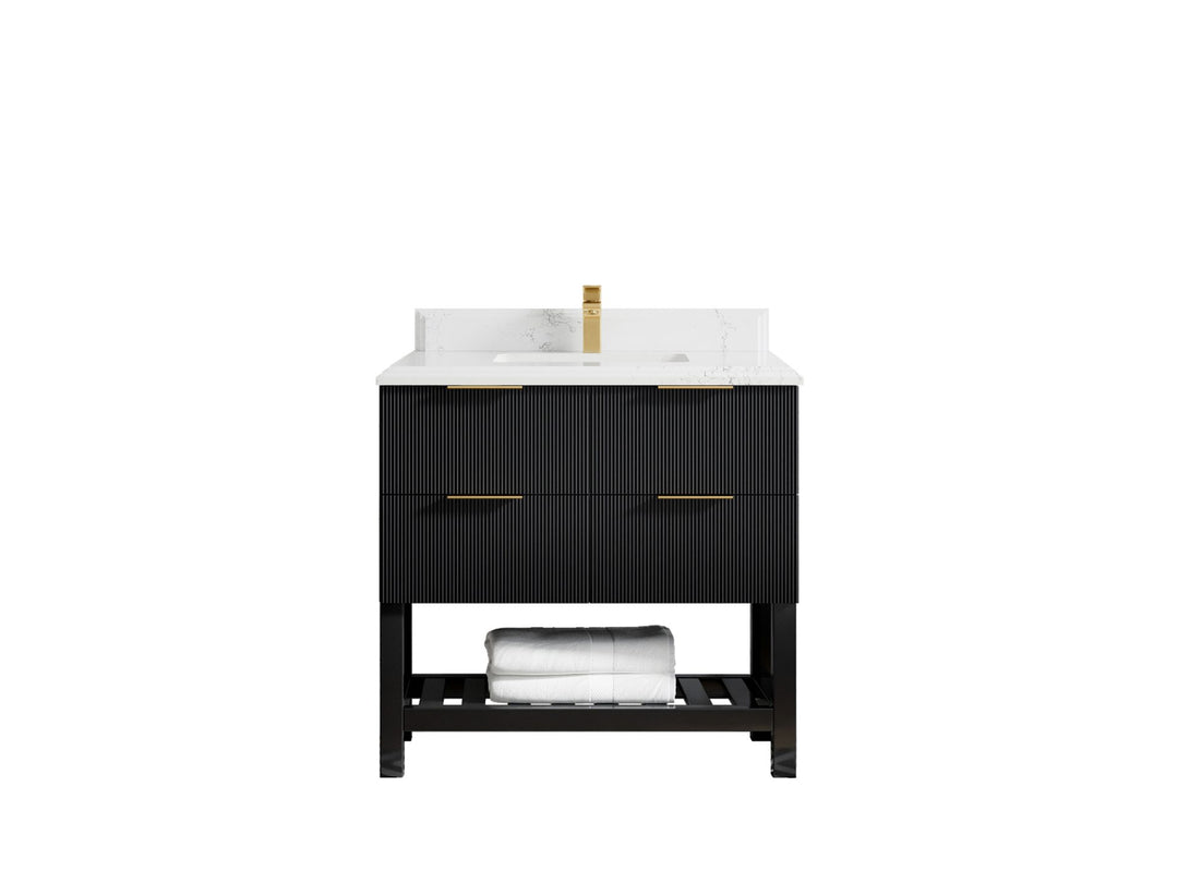 Catalina 36 in. W x 22 in. D Single Sink Bathroom Vanity in Black with 1.5 in Double Cove Edge Empira Quartz Countertop