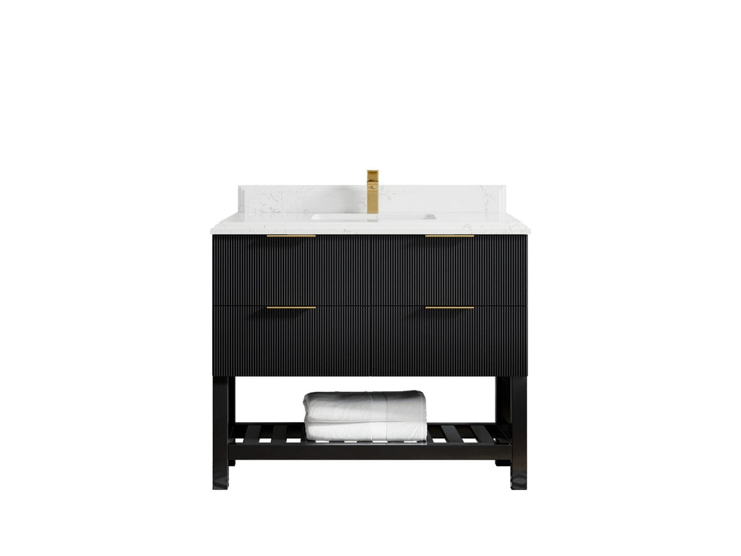 Catalina 42 in. W x 22 in. D Single Sink Bathroom Vanity in Black with 2 in Double Cove Empira Quartz Countertop
