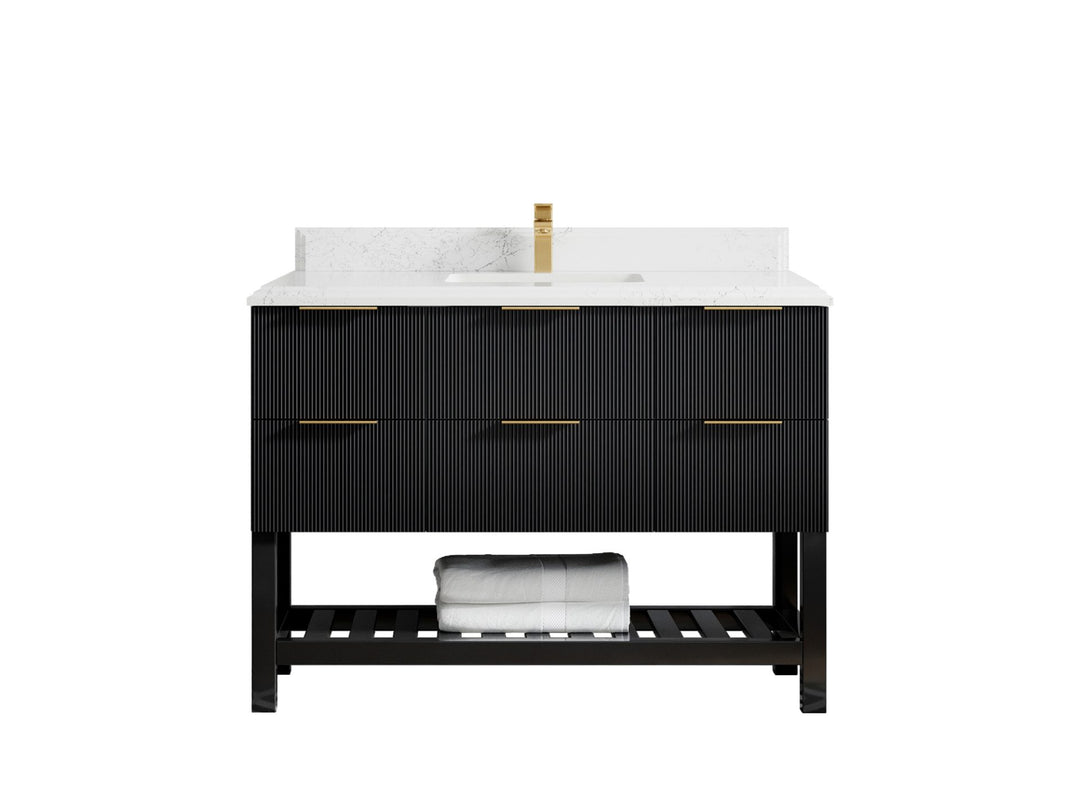 Catalina 48 in. W x 22 in. D Single Sink Bathroom Vanity in Black with 1.5 in Double Cove Empira Quartz Countertop