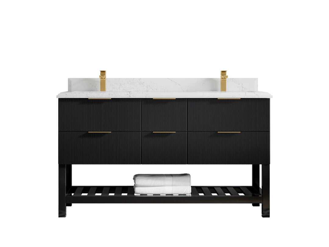 Catalina 60 in. W x 22 in. D Double Sink Bathroom Vanity in Black with 1.5 in Double Cove Edge Empira Quartz Countertop