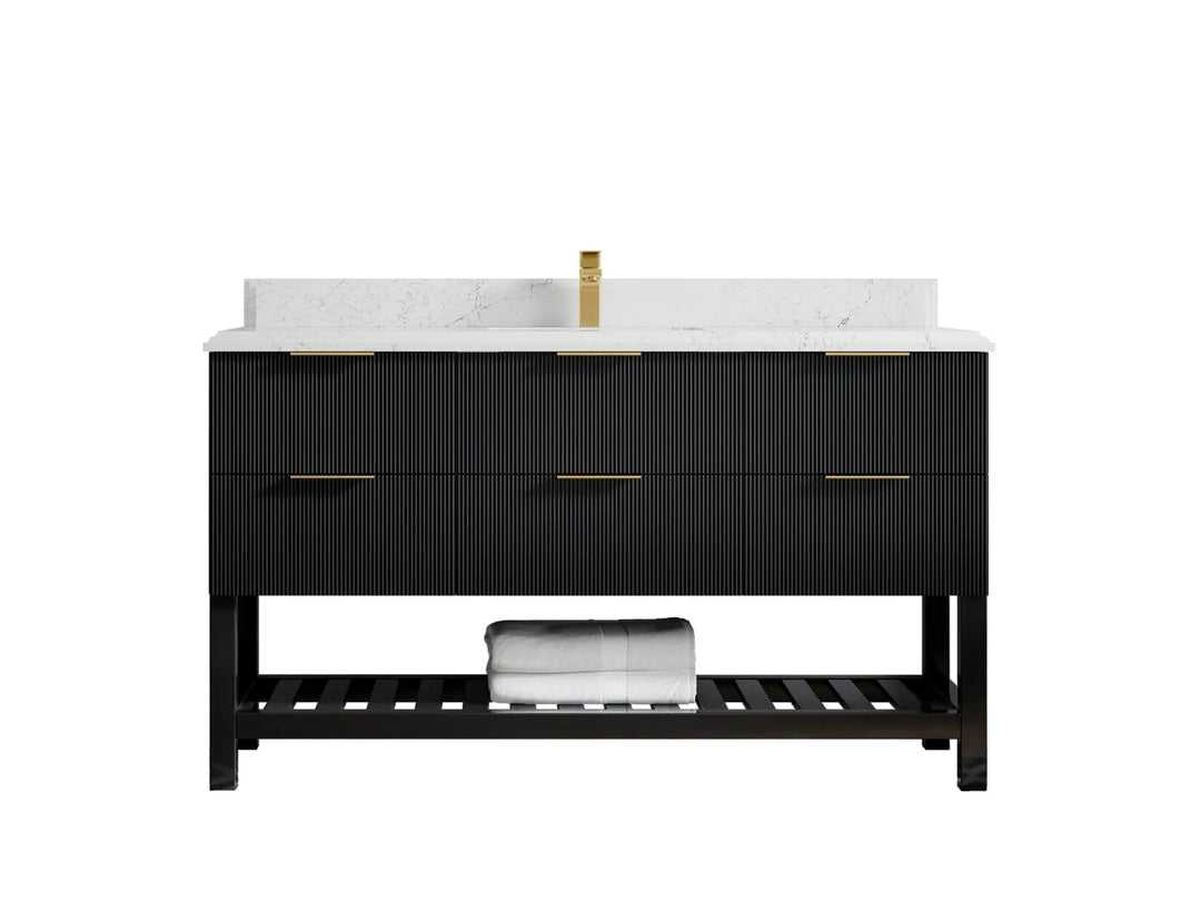 Catalina 60 in. W x 22 in. D Single Sink Bathroom Vanity in Black with 1.5 in Double Cove Edge Empira Quartz Countertop