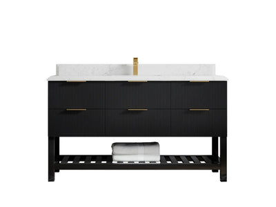 Catalina 60 in. W x 22 in. D Single Sink Bathroom Vanity in Black with 1.5 in Double Cove Edge Empira Quartz Countertop