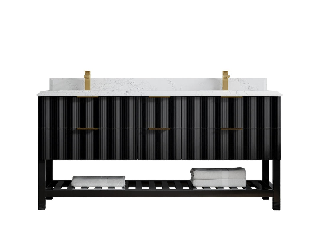Catalina 72 in. W x 22 in. D Double Sink Bathroom Vanity in Black with 1.5 in Double Cove Edge Empira Quartz Countertop