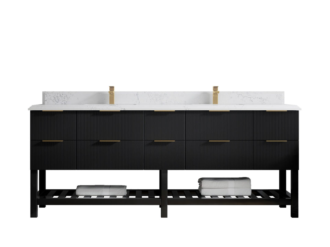 Catalina 84 in. W x 22 in. D Double Sink Bathroom Vanity in Black with 1.5 in Double Cove Edge Empira Quartz Countertop