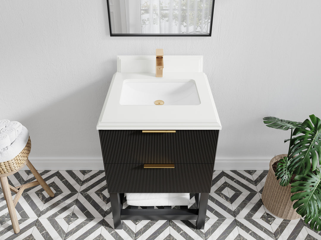Catalina 24 in. W x 22 in. D Single Sink Bathroom Vanity in Black with 1.5 in Double Cove Edge White Quartz Countertop - Top View