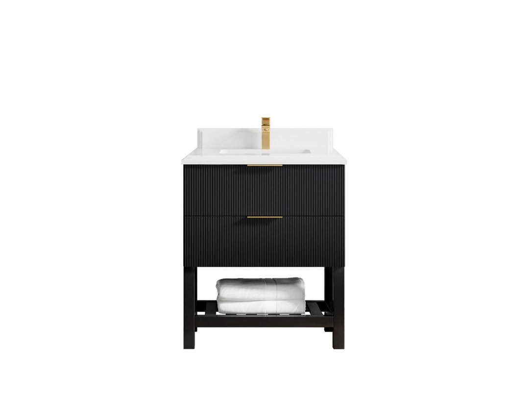 Catalina 30 in. W x 22 in. D Single Sink Bathroom Vanity in Black with 1.5 in Double Cove Edge White Quartz Countertop