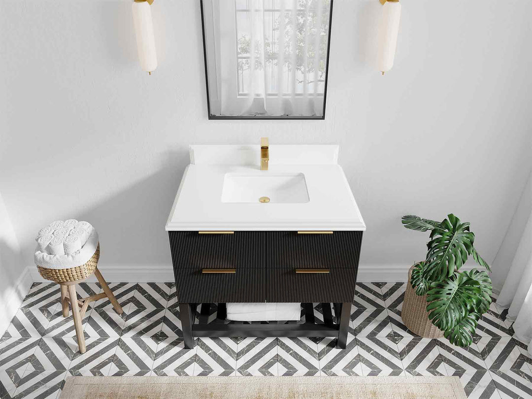Catalina 36 in. W x 22 in. D Single Sink Bathroom Vanity in Black with 1.5 in Double Cove Edge White Quartz Countertop - Top View
