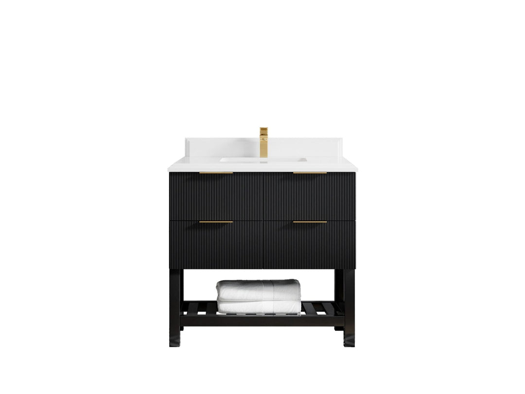 Catalina 36 in. W x 22 in. D Single Sink Bathroom Vanity in Black with 1.5 in Double Cove Edge White Quartz Countertop