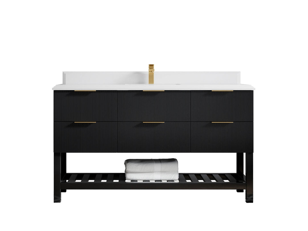 Catalina 60 in. W x 22 in. D Single Sink Bathroom Vanity in Black with 1.5 in Double Cove Edge White Quartz Countertop