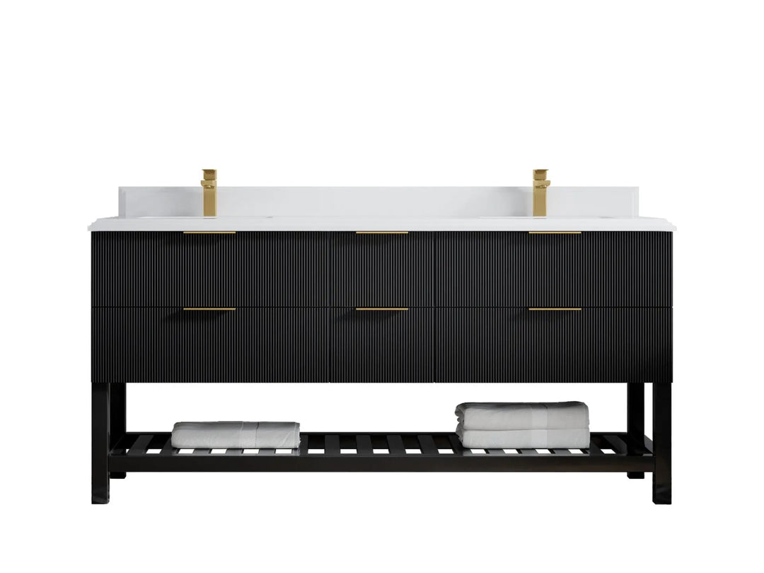 Catalina 72 in. W x 22 in. D Double Sink Bathroom Vanity in Black with 1.5 in Double Cove Edge White Quartz Countertop