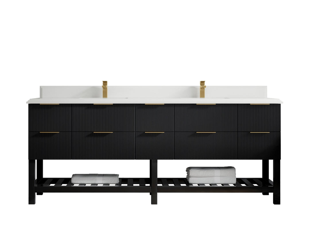 Catalina 84 in. W x 22 in. D Double Sink Bathroom Vanity in Black with 1.5 in Double Cove Edge White Quartz Countertop