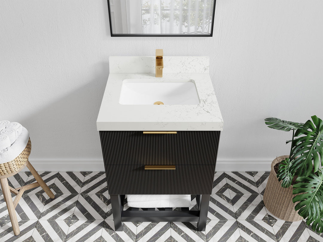Catalina 24 in. W x 22 in. D Single Sink Bathroom Vanity in Black with 2 in Empira Quartz Countertop - Top View