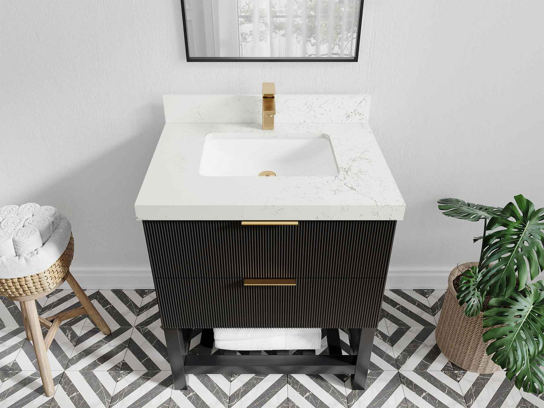 Catalina 30 in. W x 22 in. D Single Sink Bathroom Vanity in Black with 2 in Empira Quartz Countertop - Top View