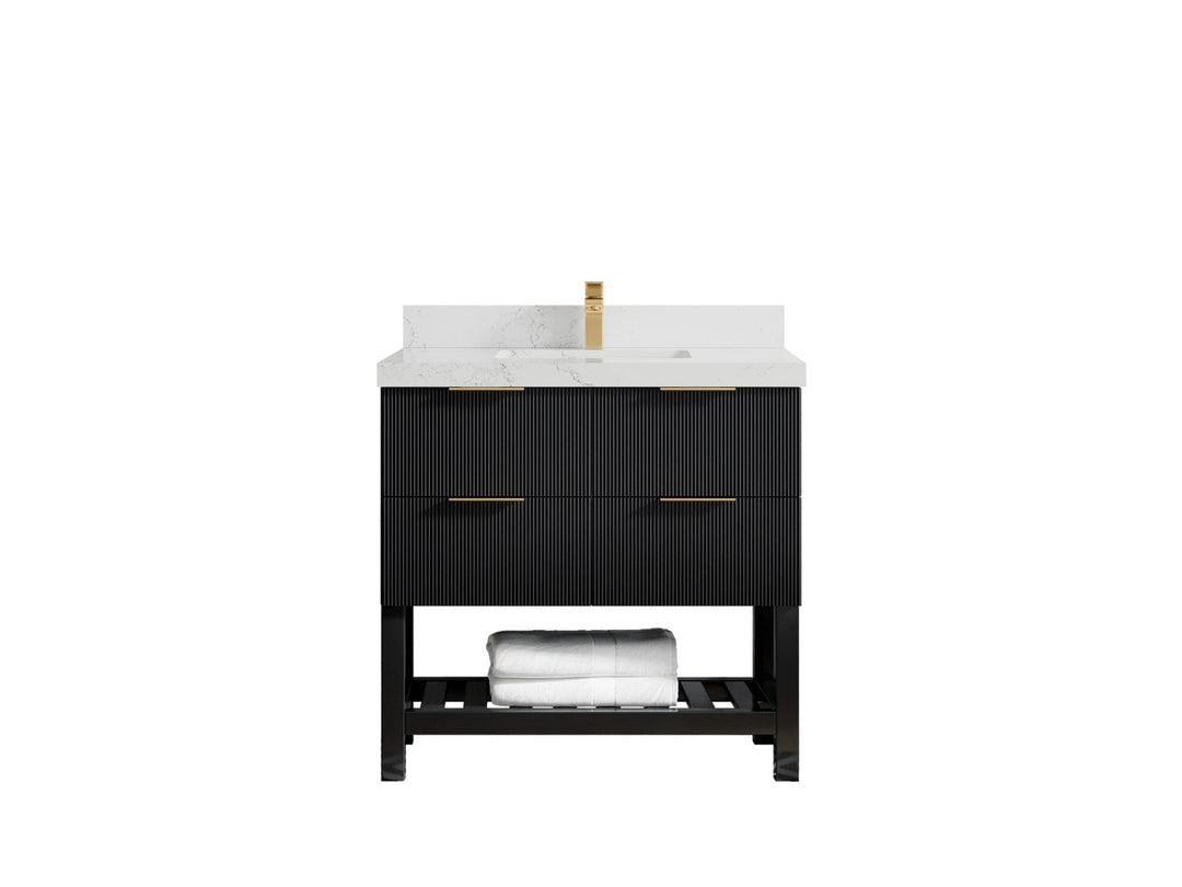 Catalina 36 in. W x 22 in. D Single Sink Bathroom Vanity in Black with 2 in Empira Quartz Countertop 