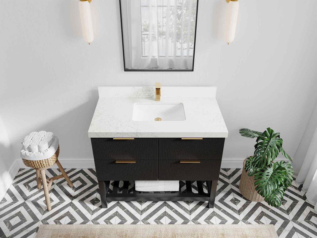 Catalina 42 in. W x 22 in. D Single Sink Bathroom Vanity in Black with 2 in Empira Quartz Countertop Top View