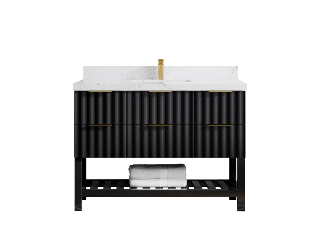 Catalina 48 in. W x 22 in. D Single Sink Bathroom Vanity in Black with 2 in Empira Quartz Countertop